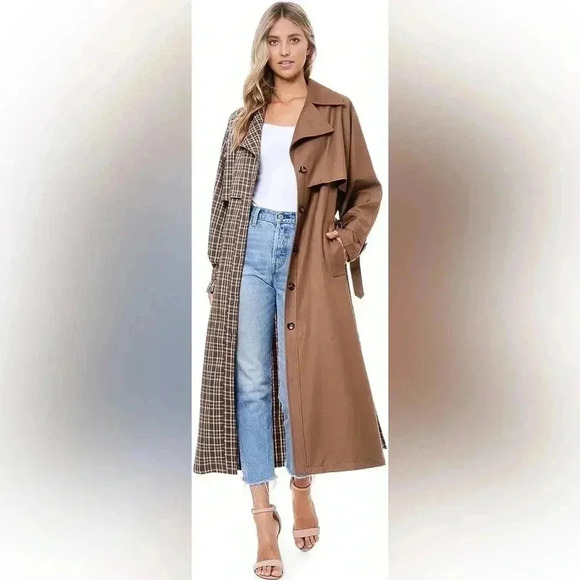Tov Colorblock Plaid Classic Trench Coat - Picture 7 of 7